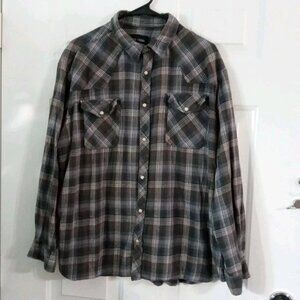 Vtg Stone Creek Men’s XL Western Pearl Snap Gray Plaid Flannel Long Sleeve